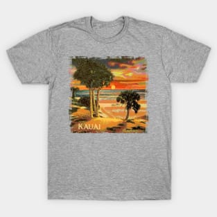 Kauai Hawaii Sunset Palm Tree Tropical Beach Retro Vintage Style Souvenir T-Shirt